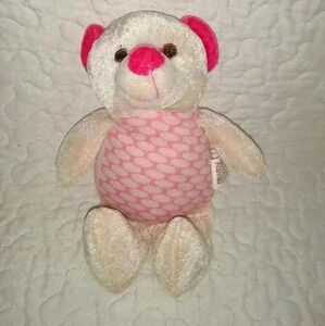 kellytoy teddy bear vintage pink & white plush stuffed animal